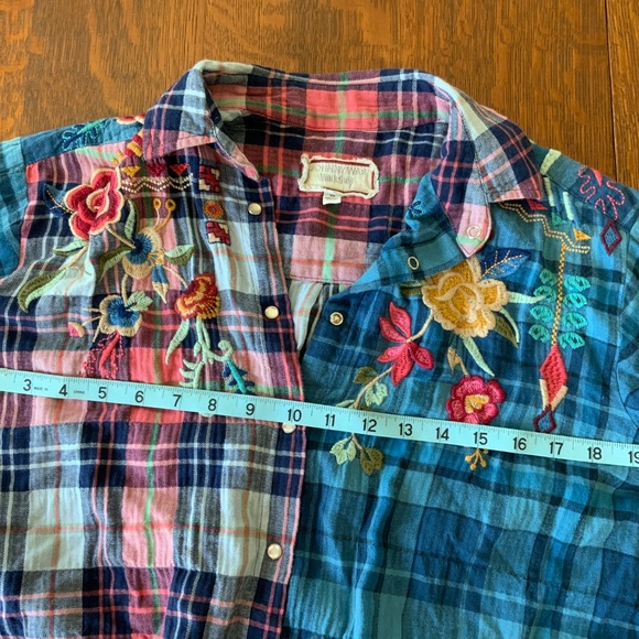 JOHNNY WAS WORKSHOP EMBROIDERED COTTON PLAID SHIRT XS - Picture 8 of 8
